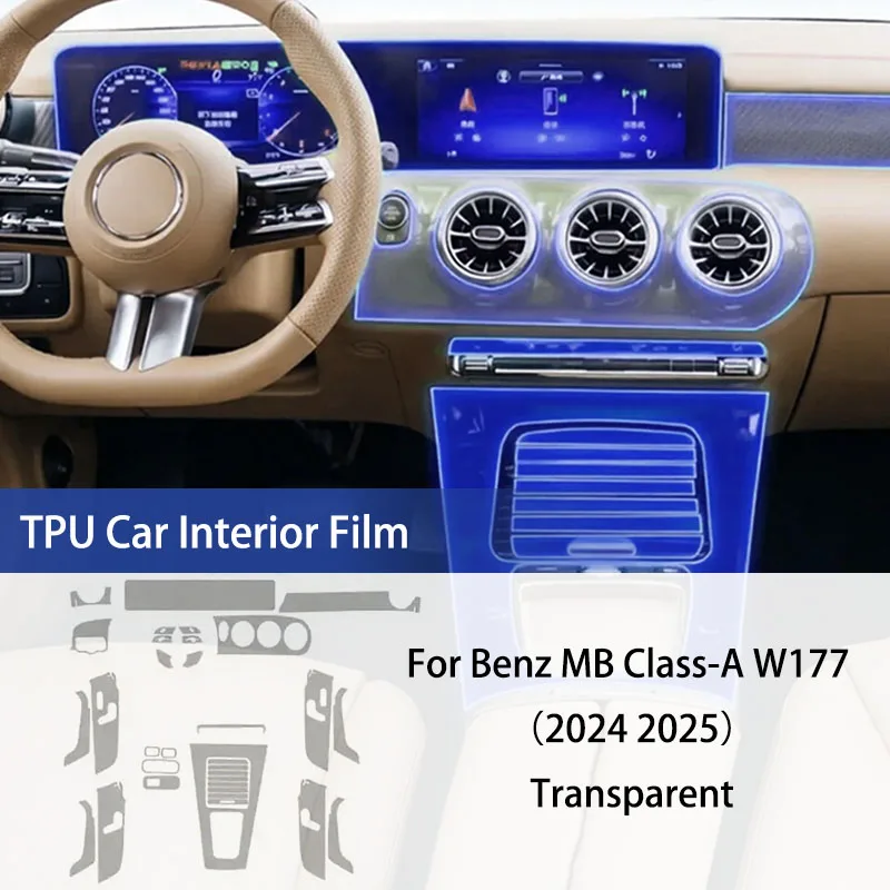 TPU Interior Film for Mercedes Benz MB A-Class W177 2024 2025 Car Center Console Navigation Anti-scratch Protective Film
