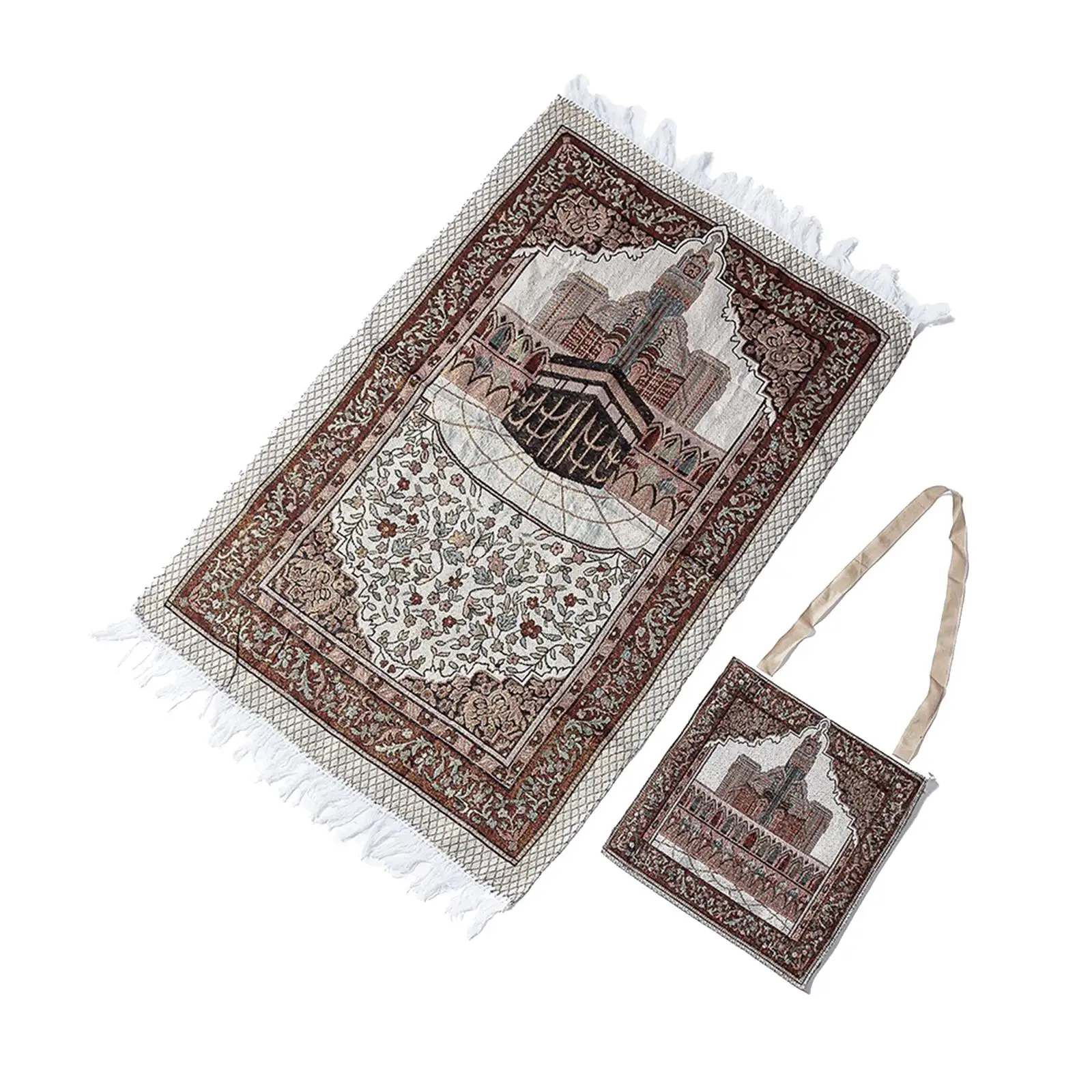 105x65CM Islamic Muslim Prayer Rugs Mat Vintage Colored Floral Ramadan Eid Gifts Decoration Carpet with Tassels Trim