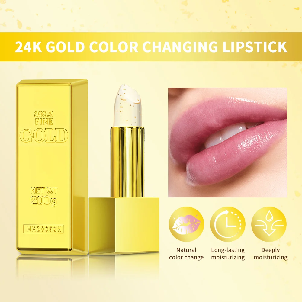 Color Changing Lipstick 2 in 1 Lip Blush Balm 24K Gold Long Lasting Moisturizing Nourishing Lips Plumper Deep Hydration Care