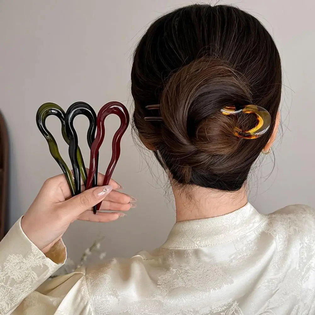 Use Hairpin Stylish Acrylic Hair Fork for Women Wave U-shaped Hairpin for Back Head Bun Lightweight Use Hair Accessory Curved