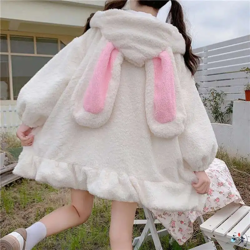 

Japanese Cute Rabbit Ears, Lamb Hair, Thick Fleece Hoodie for Women, Cute and Soft Girl, Aging Jacket