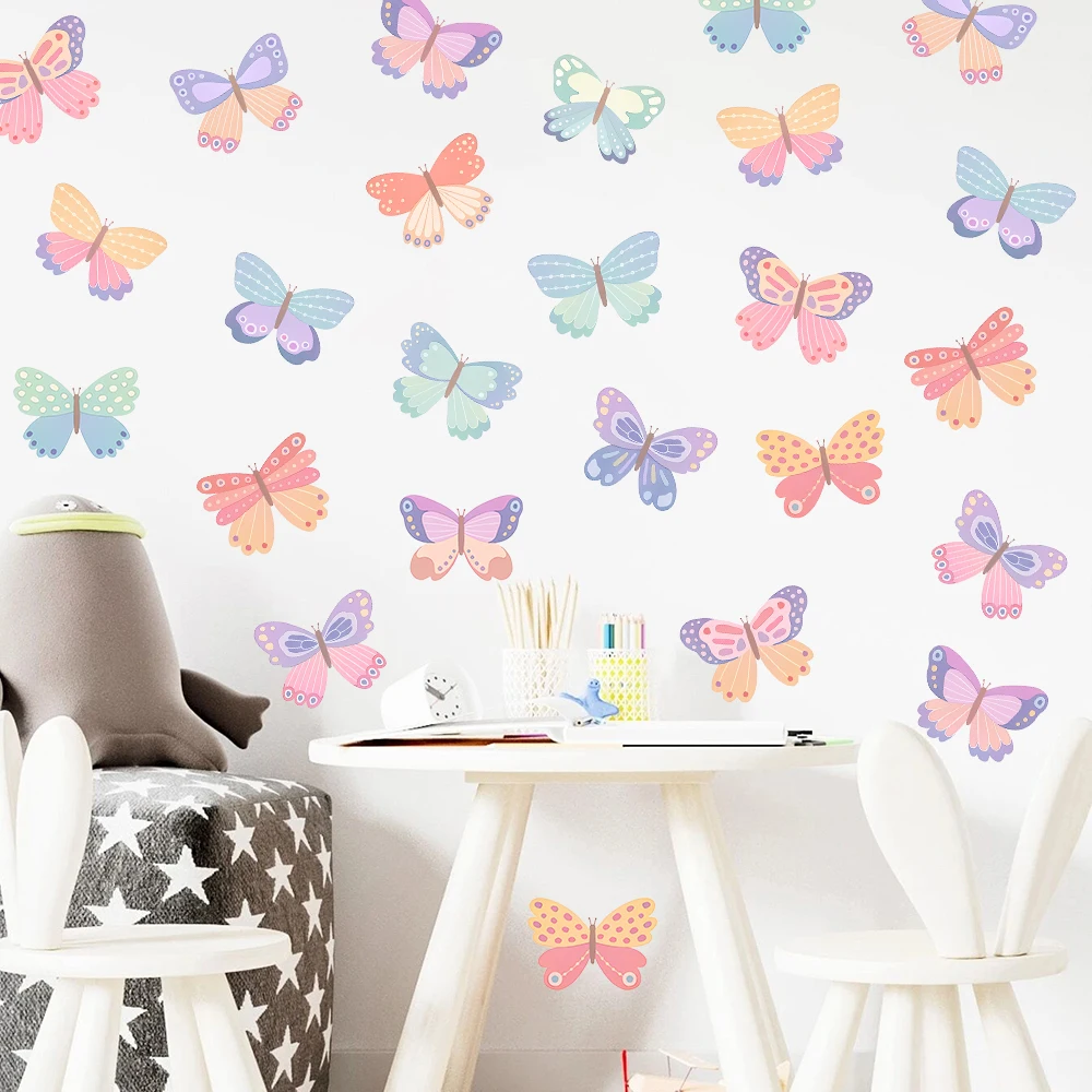 Boho Style Watercolor Butterfly Wall Stickers for Kids Rooms Girls Bedroom Nursery DIY Wall Art Wallpaper Home Decoration