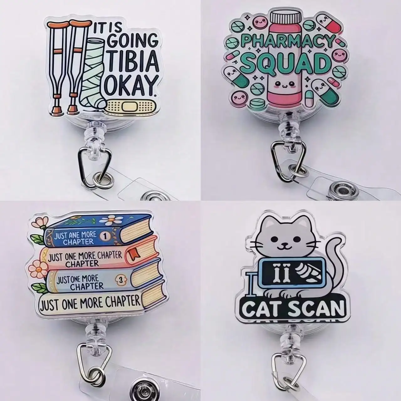 

1pc Cute funny design Retractable Badge Reel – Acrylic ID Holder for Doctors, Nurses, RN, LPN, Healthcare Staff
