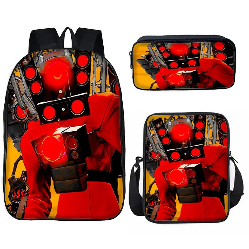 New Hot Selling Skibidi Toilet Toilet Man Spoof Three-piece School Bag Student Children Cool Backpack Shoulder Bag Pencil Case