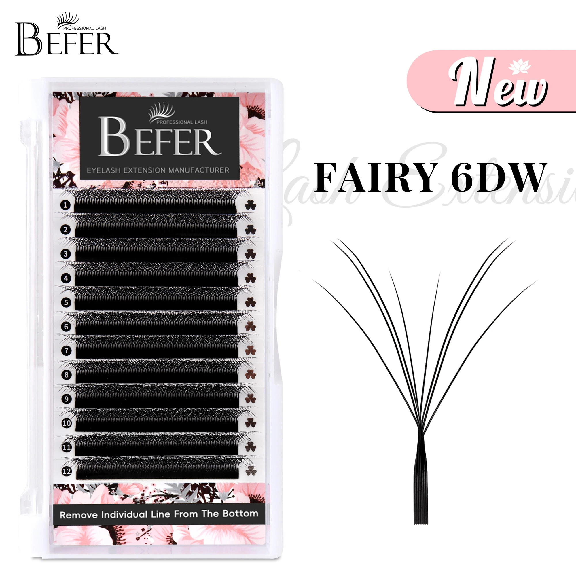 Befer Neue W-förmige Wimpernverlängerungen 12 Reihen 0,07 D 8-15mm Vorgefertigte Volumen 6D Make-up Professionelle Wimpern-Zubehörteile