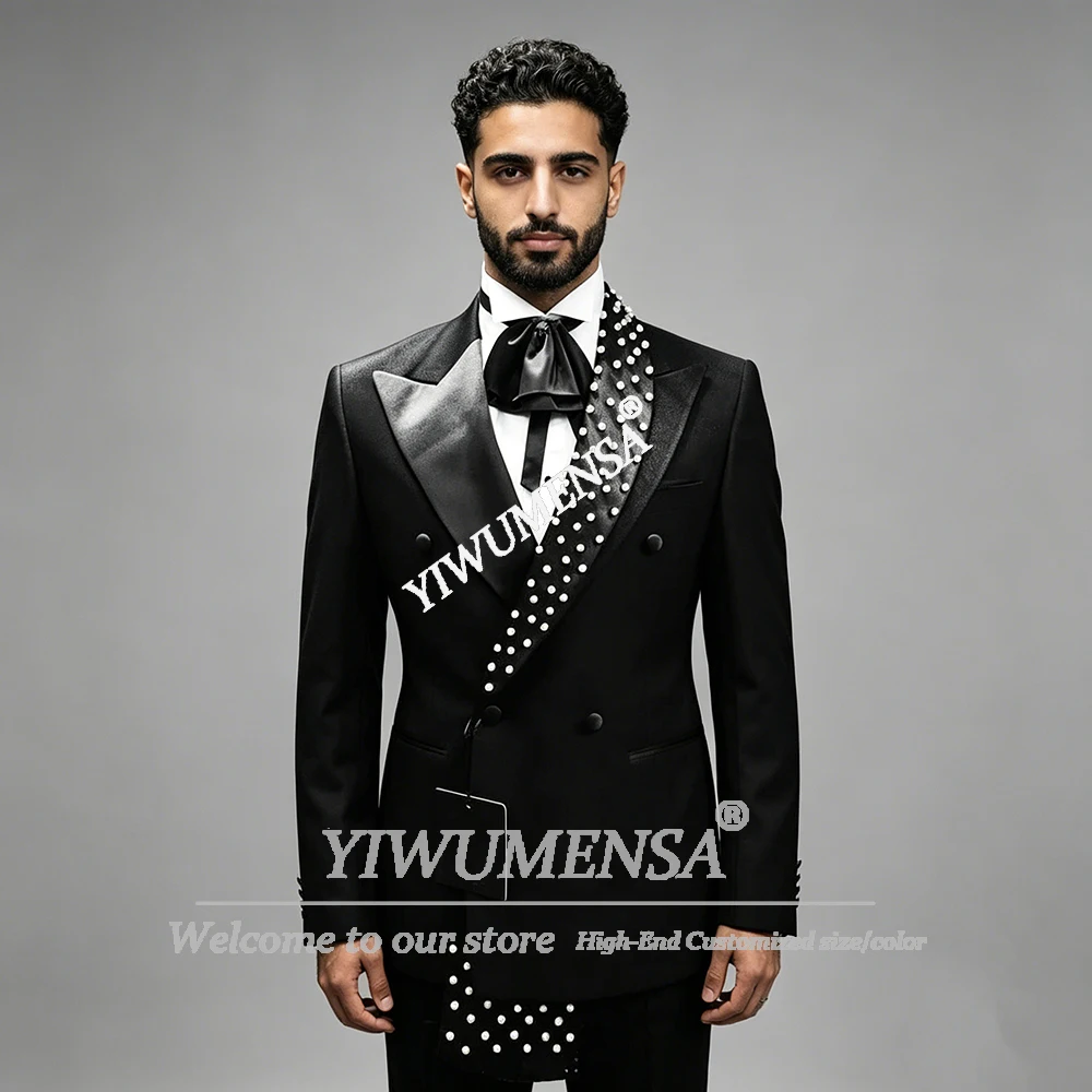 

Элегантный костюм с жемчужной отделкой для мужчин на свадьбу: двубортный пиджак и брюки, комплект из 2 предметов, формальная одежда для жениха, смокинг, индивидуальный пошив.