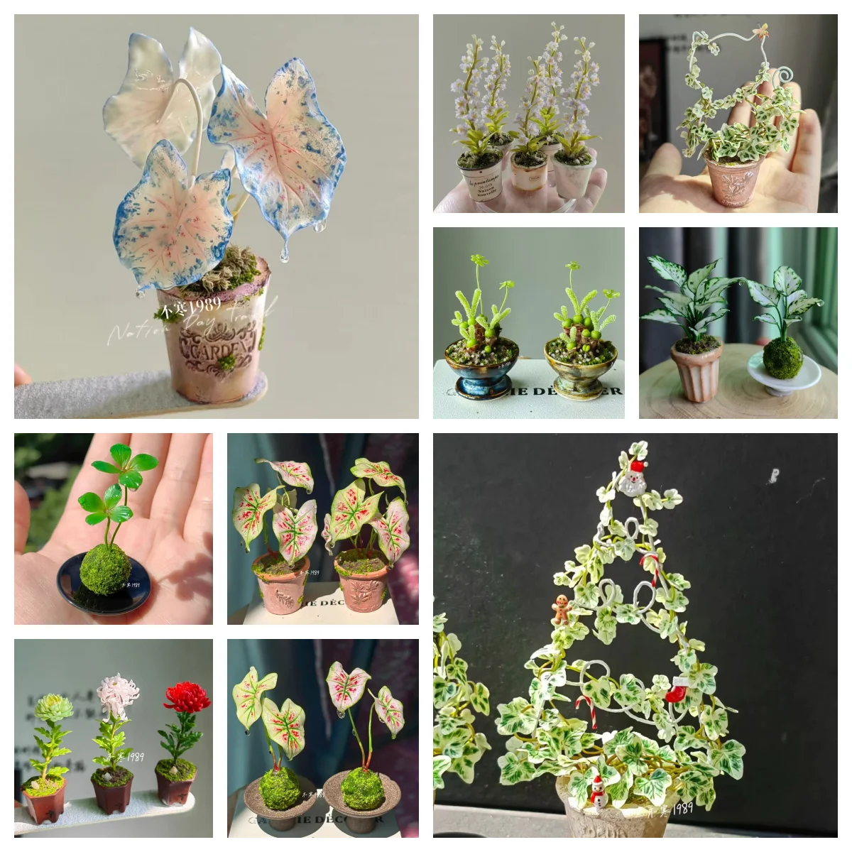 

Fairy Garden Miniature Plants Clay Caladium Succulent Christmas Ivy Chrysanthemum Cherry Blossom Pear Flower for BJD Dollhouse