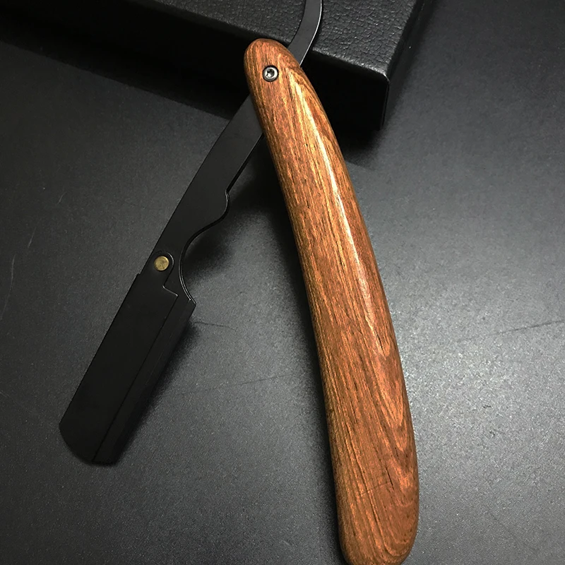 男性用のプロのあごひげシェーバー,あごひげシェーバー,木製ハンドル,ブレードシェービング,アイブロウ,交換可能,卸売