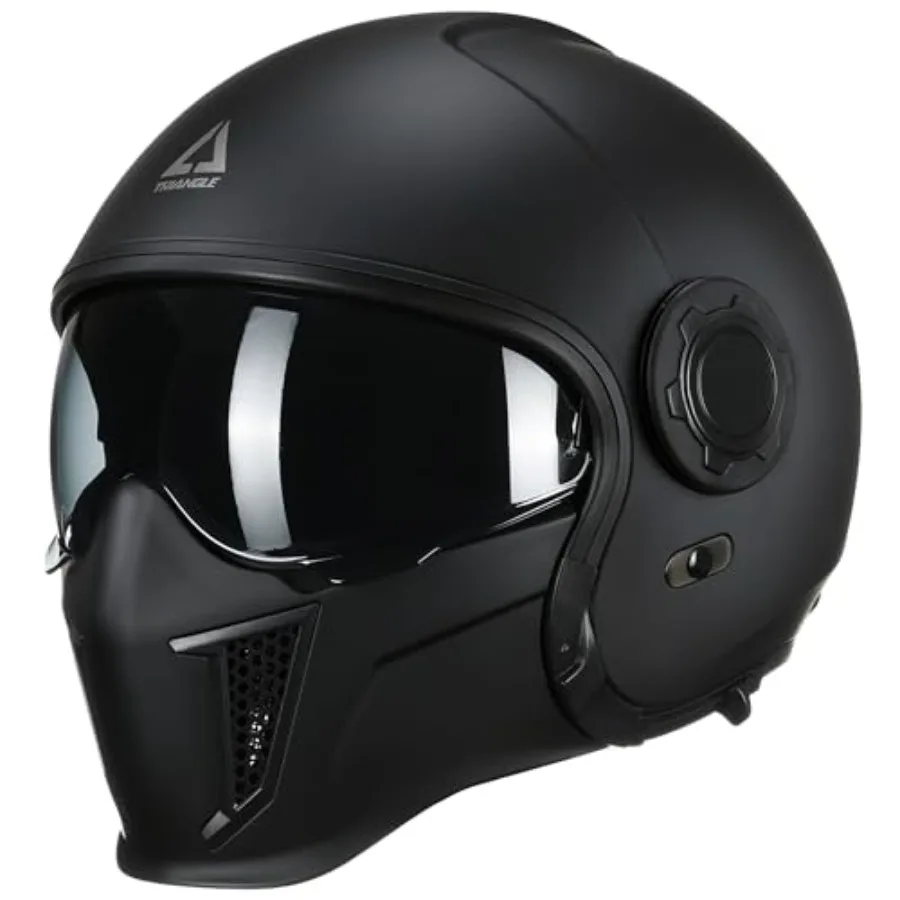 

Street bike helmet for men and women polycarbonate shell matte black DOT-approved convertible full-face design with internal ti