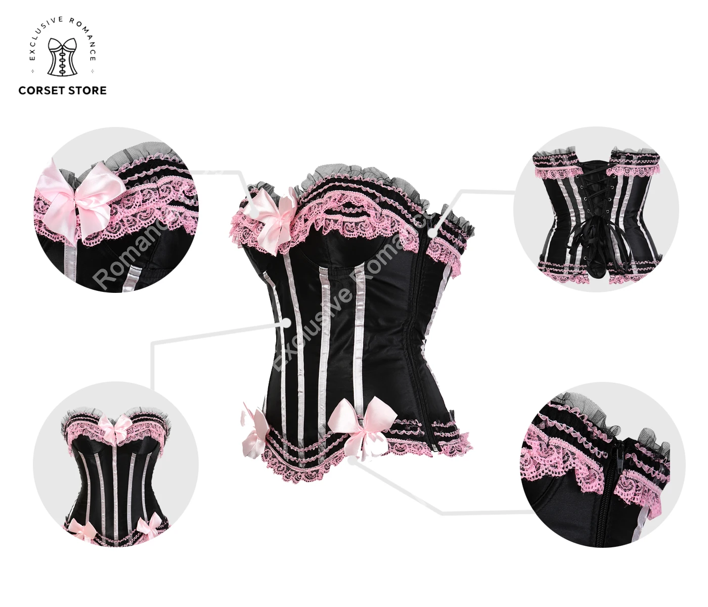 Pink Corset Lace Corset Top for Women Bownot Lace-Up Overbust Corset Plus Size Victorian Gothic Corset Mujer Bustiers & Corsets