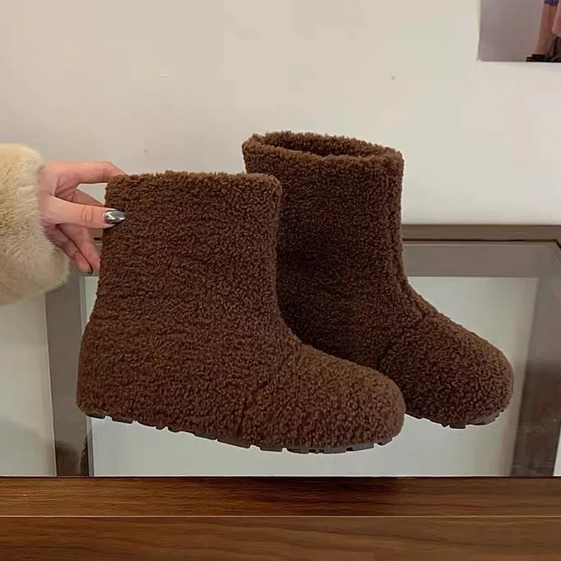 الفراء الثلوج حذاء من الجلد النساء الشقق موضة عادية أحذية رياضية 2025 العلامة التجارية الجديدة فستان أحذية قطنية دافئة المشي دافئ Mujer Zapatos #3