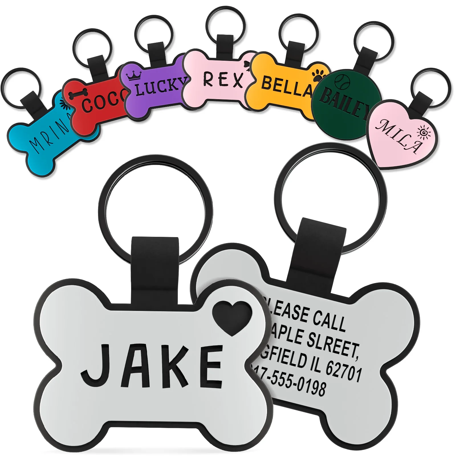 Custom Silicone Name Text Cat Tag  Keychain Dog Bone Shape Personalized llaveros Cute Pet Charm Key Ring Memory Customized Items