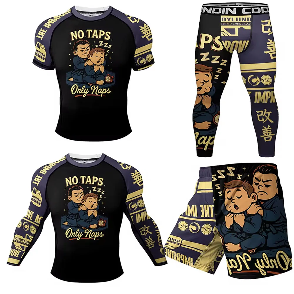 New MMA Compression Jiu Jitsu BJJ Rashguard Men's T-Shirt+Pants Nylon Kickboxing Sportsuit Muay Thai Shorts Gym Boxing Jerseys