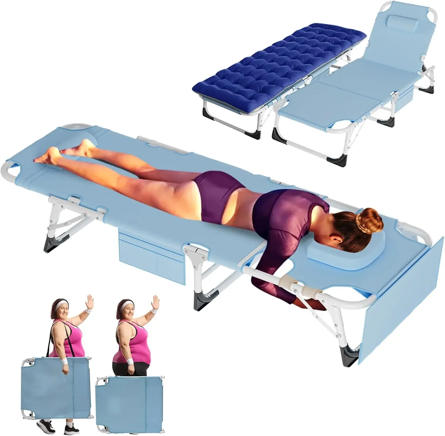 3-in-1 Tanning Chair, 5-Position with Face and Arm Holes | 5-position reclining chair includes a removable mat, pillow, face