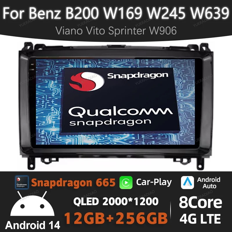 Radio samochodowe Android 14 dla Mercedes Benz W169 W245 B200 W906 Sprinter W639 Multimedialny odtwarzacz wideo Carplay Auto NAVI GPS 4G WIFI