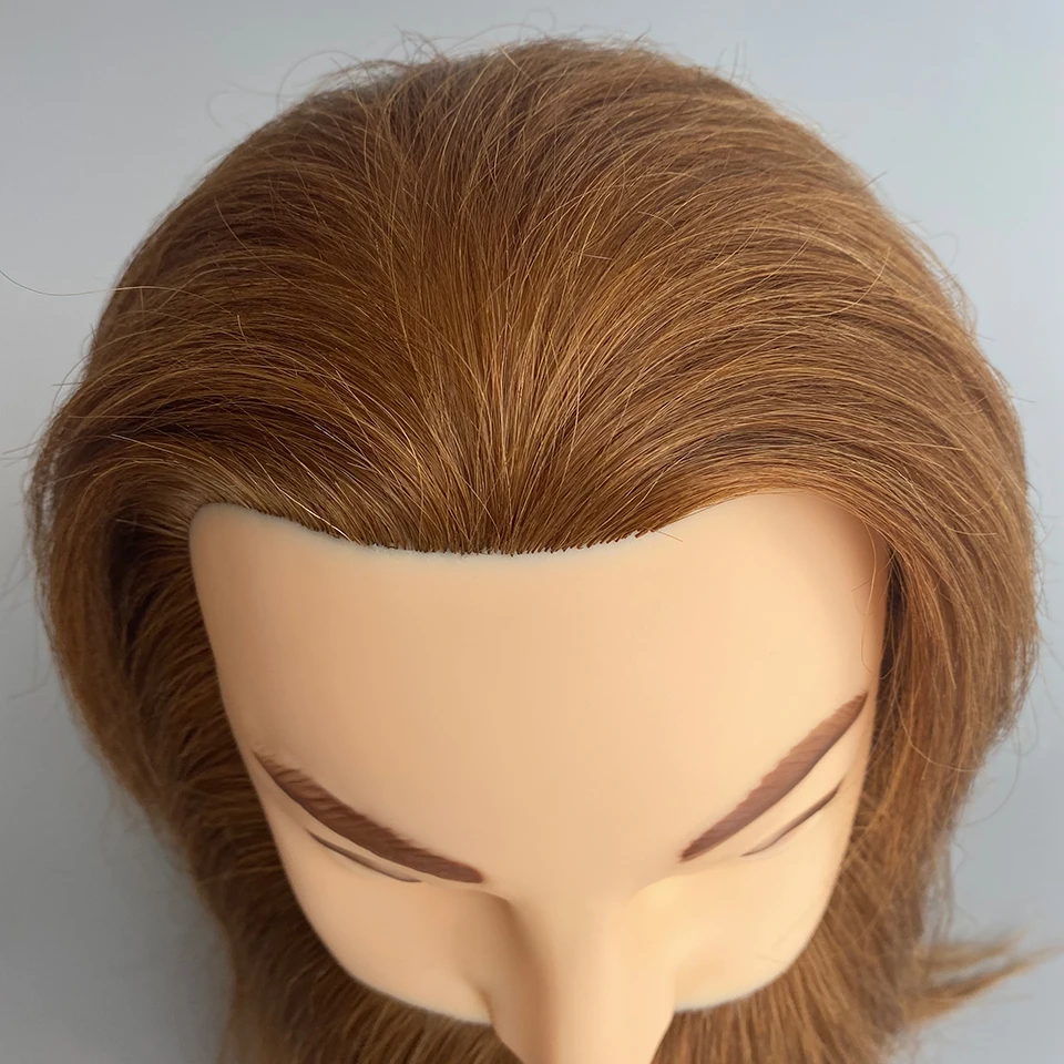 Cabeza de Maniquí de pelo humano 100% Real para hombre, cabeza de muñeca para práctica de peluquería, barba y profesional