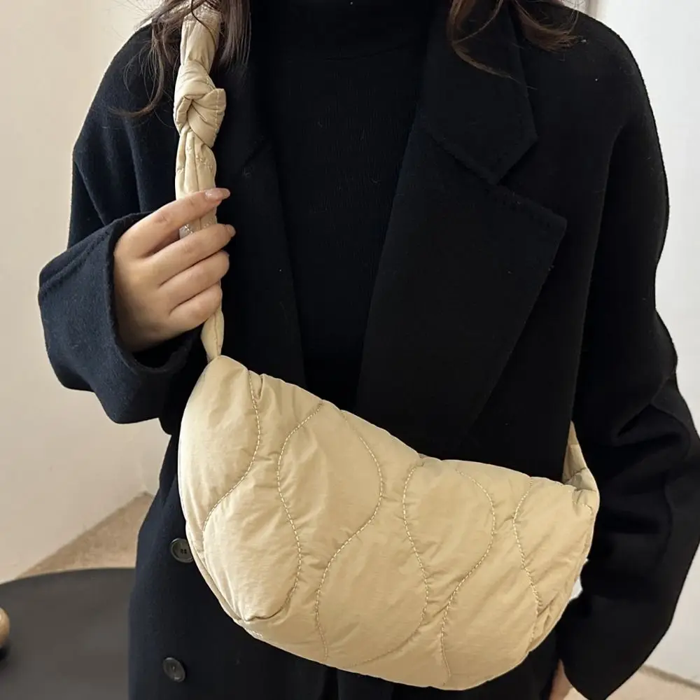 

Fashion Solid Color Nylon Crossbody Bag Padded Adjustable Strap Puff Bag All-match Quilted Nylon Shoulder Bag Shopping