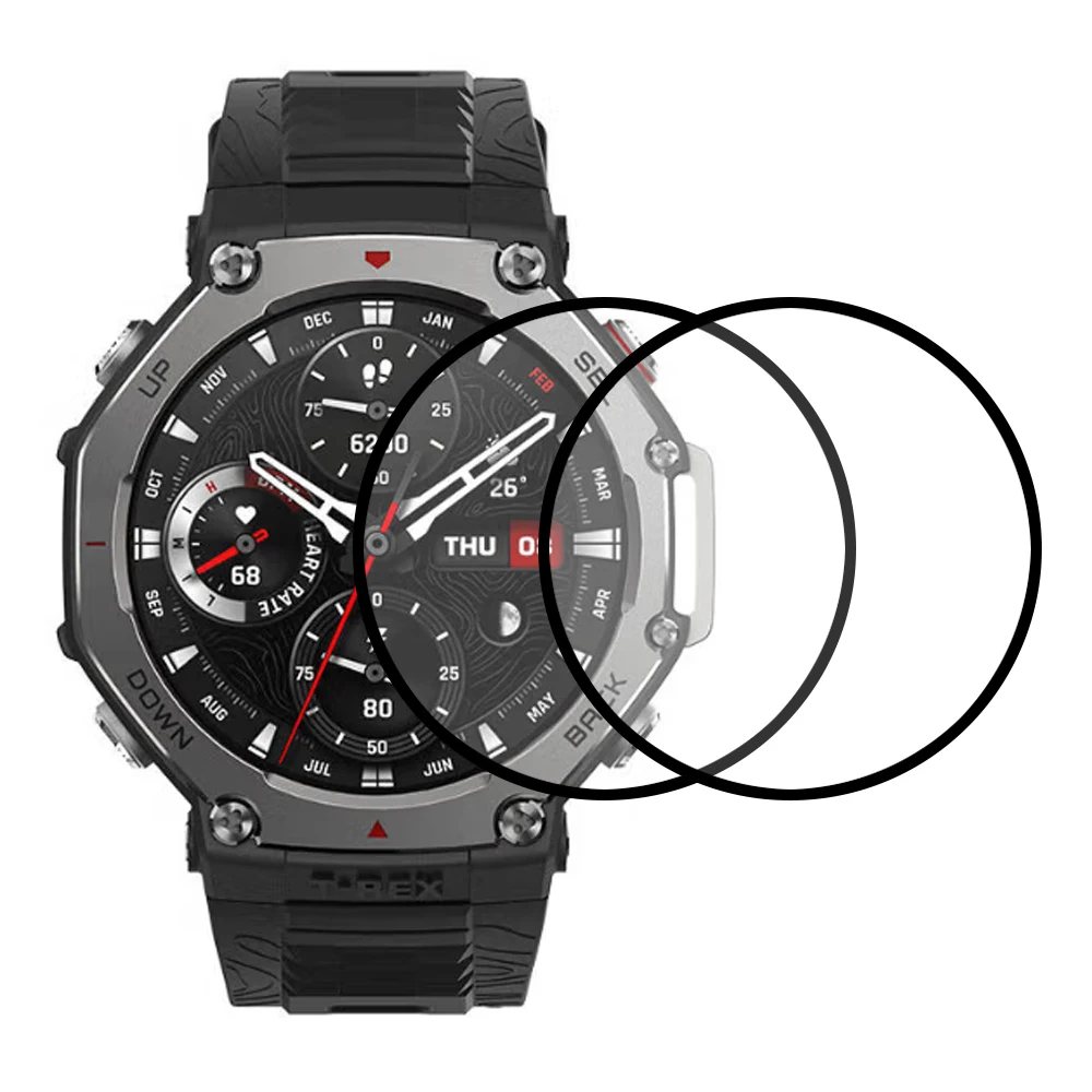 

2 шт./упак. для Huami Amazfit T-Rex 3, защитная пленка для экрана часов HD, прозрачная пленка из ПММА (черный край) - черный