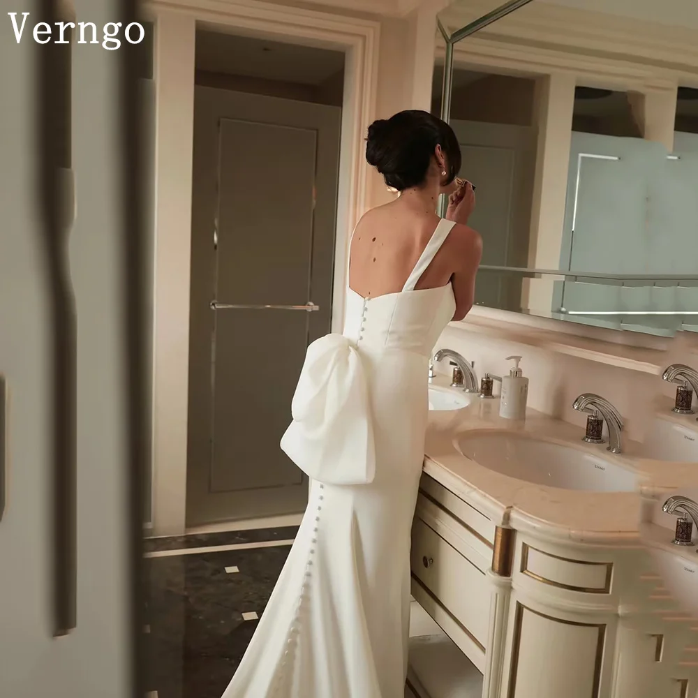 

Verngo Luxury Bow Wedding Dress Spaghetti Straps Mermaid Prom Civil Bride Dress Modern Maxi Pleated Bridal Gown Customized