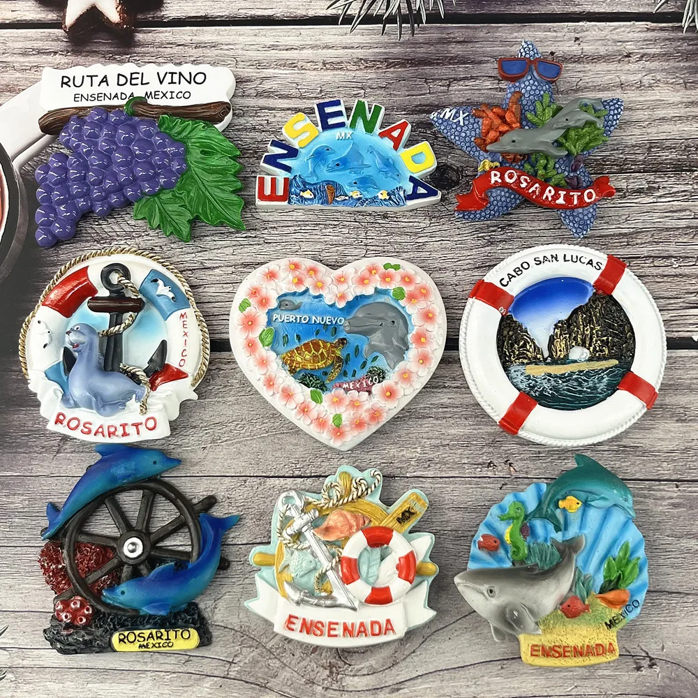 Juego de Imanes 3D para Refrigerador de Ensenada, Rosarito y Cabo San Lucas, México, Recuerdo Costero de Baja California en Resina, Regalo Coleccionable de Viaje