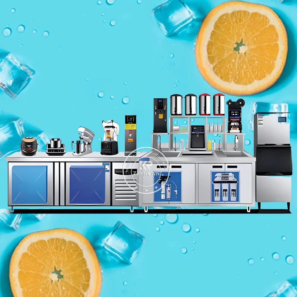 

2024 All Set Bubble Tea Equipment Bar Milk Tea Counter With Design Bubble Tea Shop Workbench Refrigerator