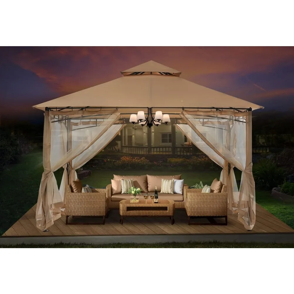 Gazebos extérieurs à cadre en acier avec moustiquaire, gazébos pour terrasse de jardin, pelouse, arrière-cour, 10x10