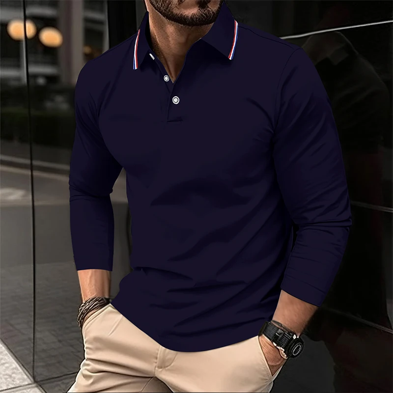 2025 männer Sommer Langarm Polo Casual Atmungsaktiv Bequeme Unterwäsche Polo-Shirt Solide Hohe Qualität T-Shirt Dropshipping