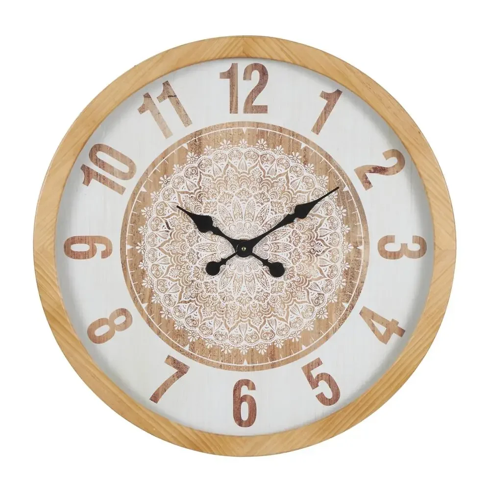 Brown Wooden Mandala Wall Clock with Silent Movement 30