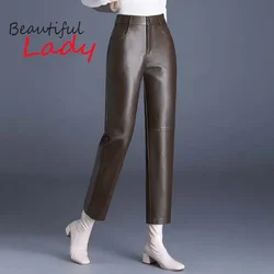 M-4XL Leather Pants Women High Waist Large Size Pu Leather Harem Pants Woman Winter Thicken Ankle Pants Black Loose