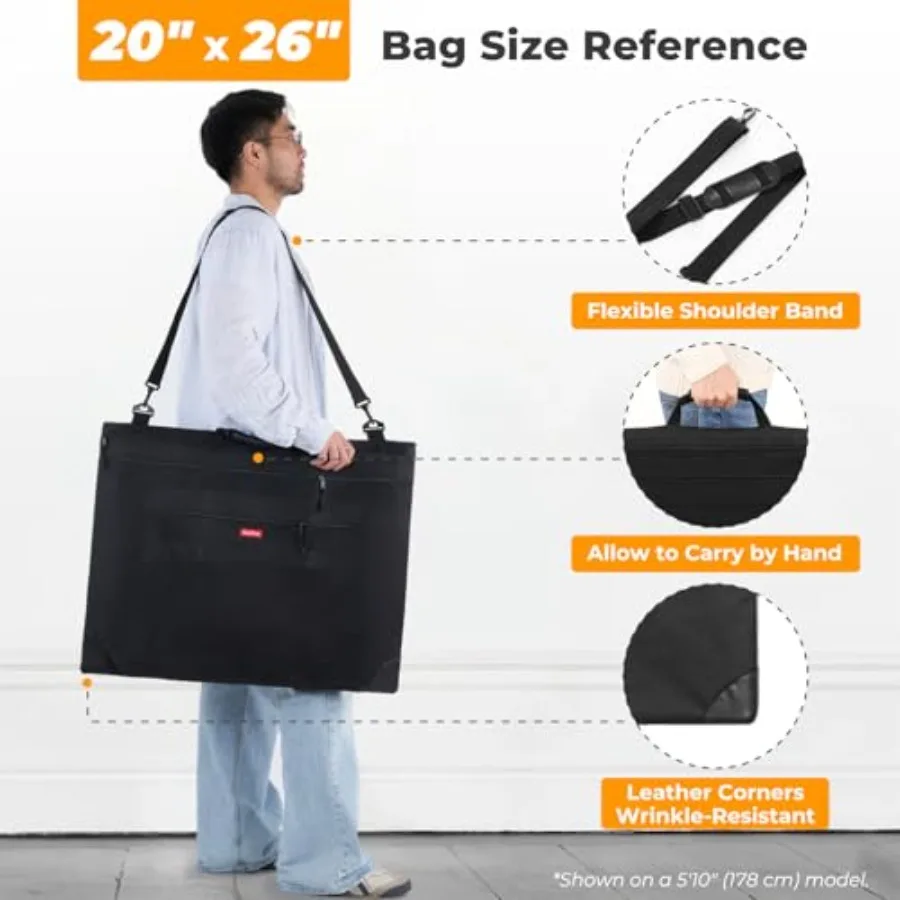 Lightweight Art Portfolio Bag 20x26 Inches Black Canvas Case with Detachable Shoulder Strap and Leather Corners for Protecting