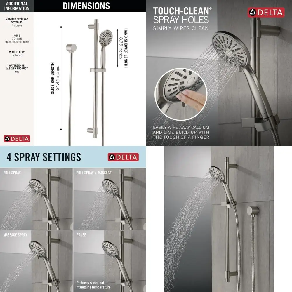 

Ручная насадка для душа с выдвижной планкой, отделка матовым никелем, съемный шланг из нержавеющей стали в комплекте 51361-SS