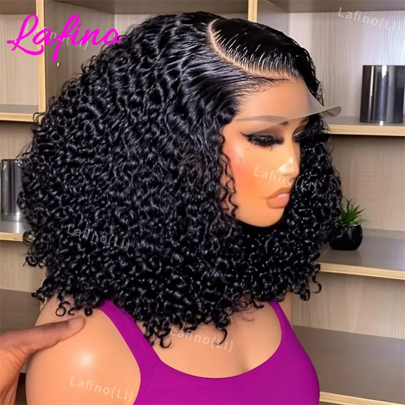 

16 Inch Brazilian Deep Water Wave Curly Bob Human Hair Wigs Natural Black Deep Wave Hd Lace Front 13x6 Transparent Lace Wig