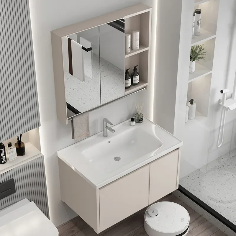 for Wall Mounted Bathroom Cabinet Combo Small Apartment Wash Basin Integrated Ceramic Sink Vanity Unit