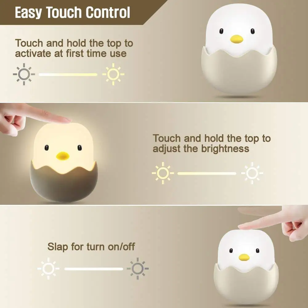 เด็กแบบใหม่ Chick Night Light Soft ซิลิโคน Baby Night Light Touch Sensor ที่สร้างสรรค์น่ารักเปลือกไข่เด็ก Lampu Tidur
