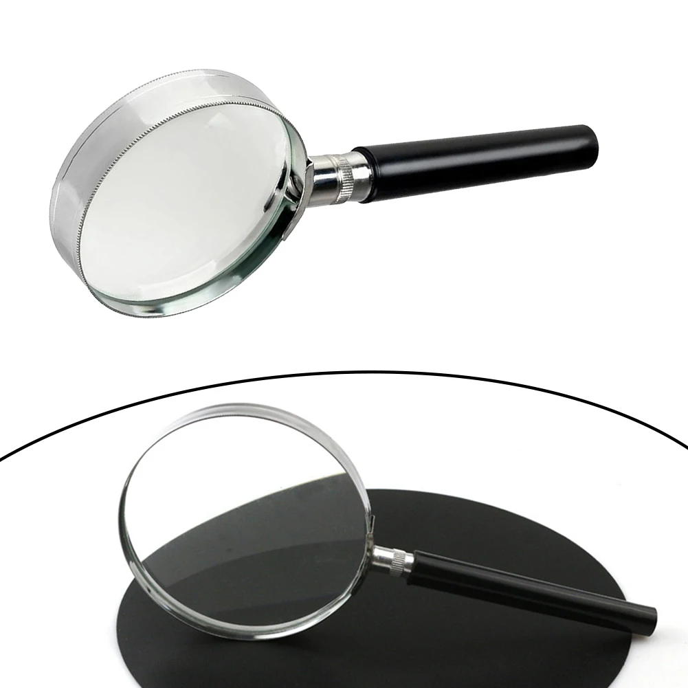 75mm To100mm 2inch Portable Handheld 5X Magnifying Glass Retro Handle Magnifier Eye Loupe Glass Magnification Handheld Magnifier