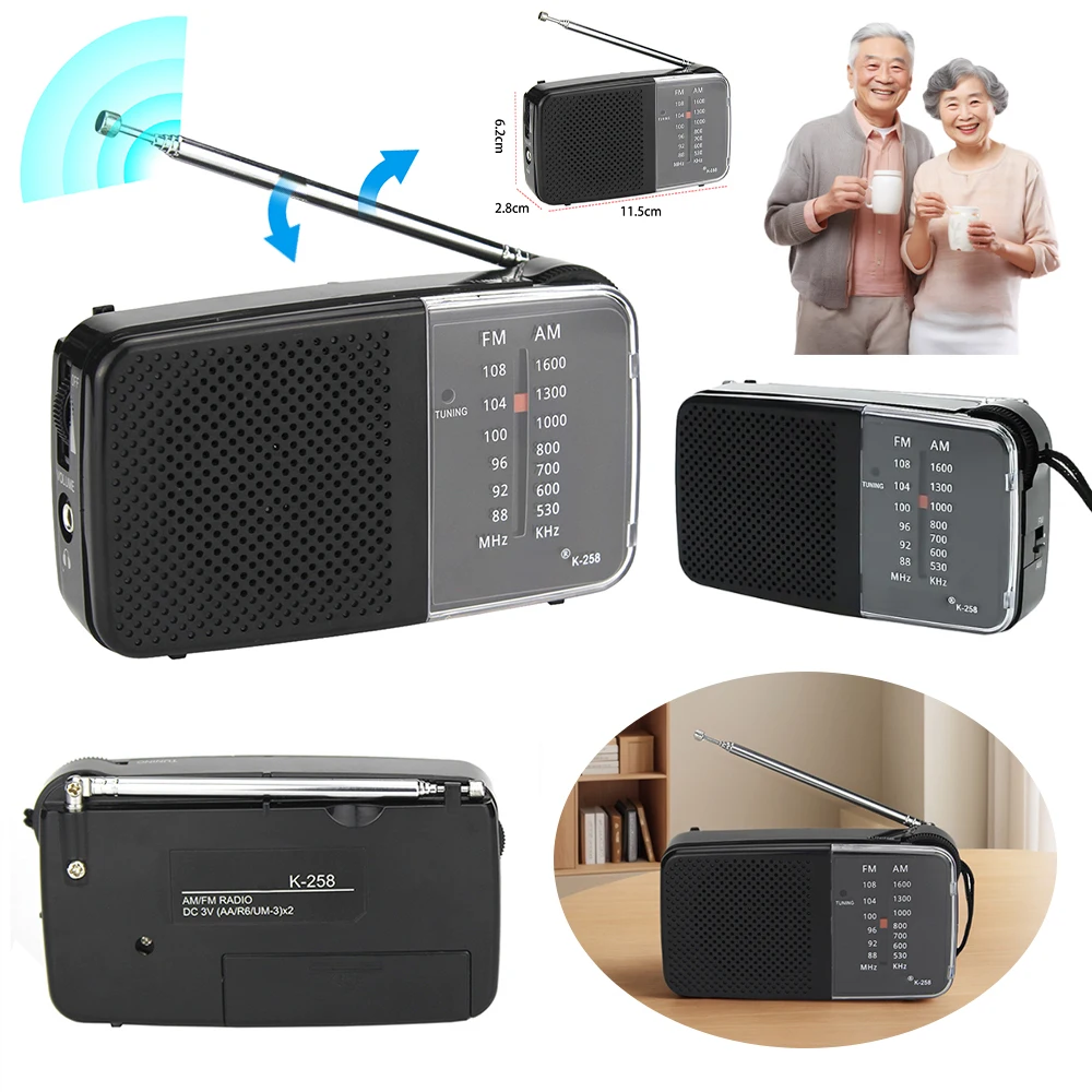 AM/FM 라디오(스피커 포함) 스트랩이 있는 휴대용 라디오 미니 트랜지스터 라디오 실내 실외용 텔레스코픽 안테나