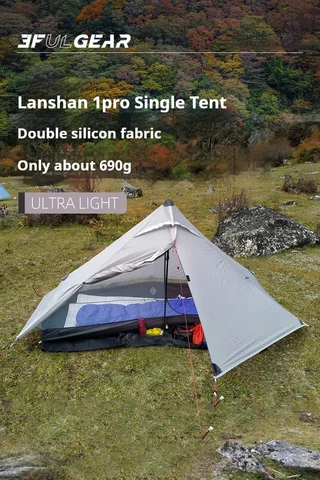 3F UL GEAR Lanshan 1 Pro Tent 20D Professional 3/4 Season Camping Tent 1-person Ultralight Rodless for Backpacking Travel