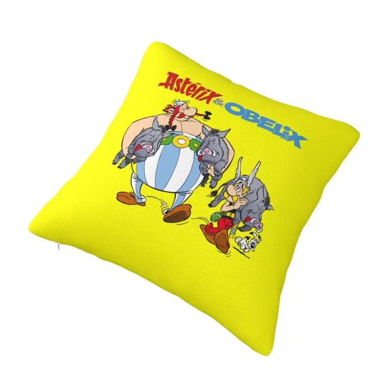 Custom Asterix And Obelix Hunting Pillow Case Funny Anime Cartoon Cushion Cover Decoration Salon Square Pillowcase