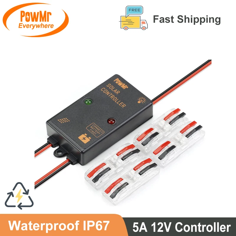 New 5A 12V Waterproof Charge Controller IP67 for Small Solar Home Use Mini Size Solar Charge Controller Load Working 24 hours