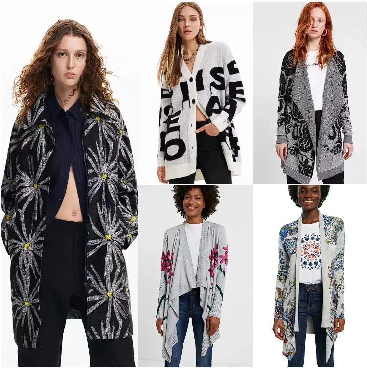 

Foreign trade Spain original order European and American style embroidery woven flower loose elastic knitted cardigan coat