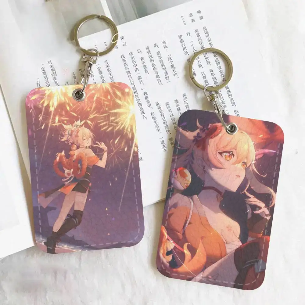 Game Genshin Impact Yoimiya Anime Holder Suitable For Bank Card Subway Bus Card Wallet Card Case Badge Holder Keychain