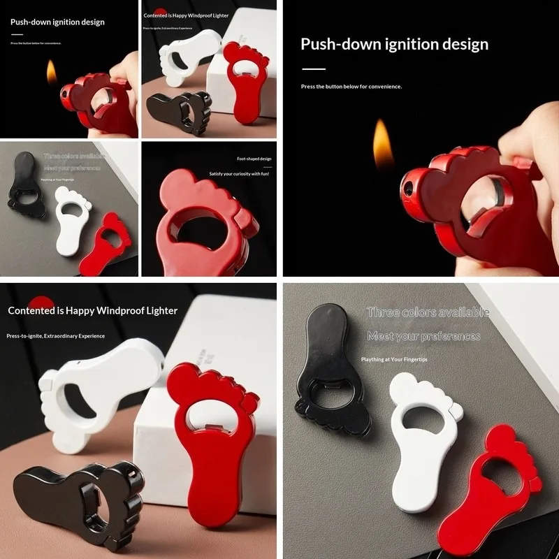 Creative Foot Sole Lighter Beer Bottle Opener Aluminum Can Opener Novelty Pendant Keychain Portable