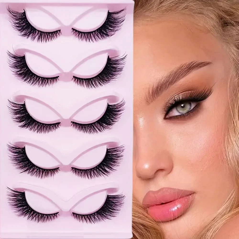 

5 Pairs Cat Eye Lashes 24mm Wispy Fake Lashes Fluffy Cat Eye Lashes Extensions False Eyelashes