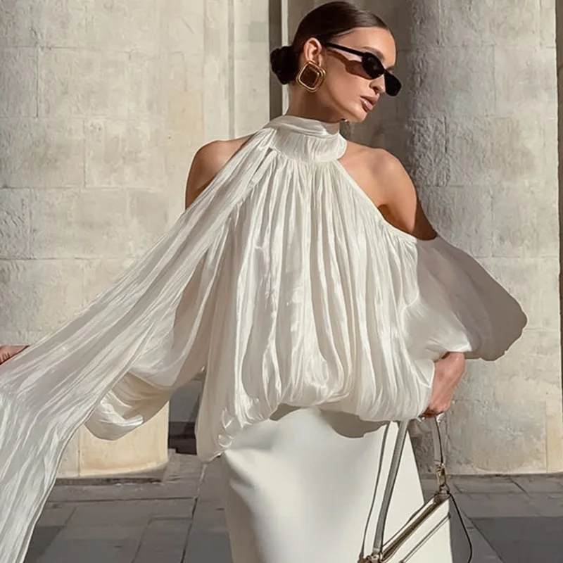 

Talenza Fashion Lace-Up Blouse Summer Elegant Sexy Backless Lace-up Scarf Ribbon T-Shirts New Party Looks Luxury Women's Tops