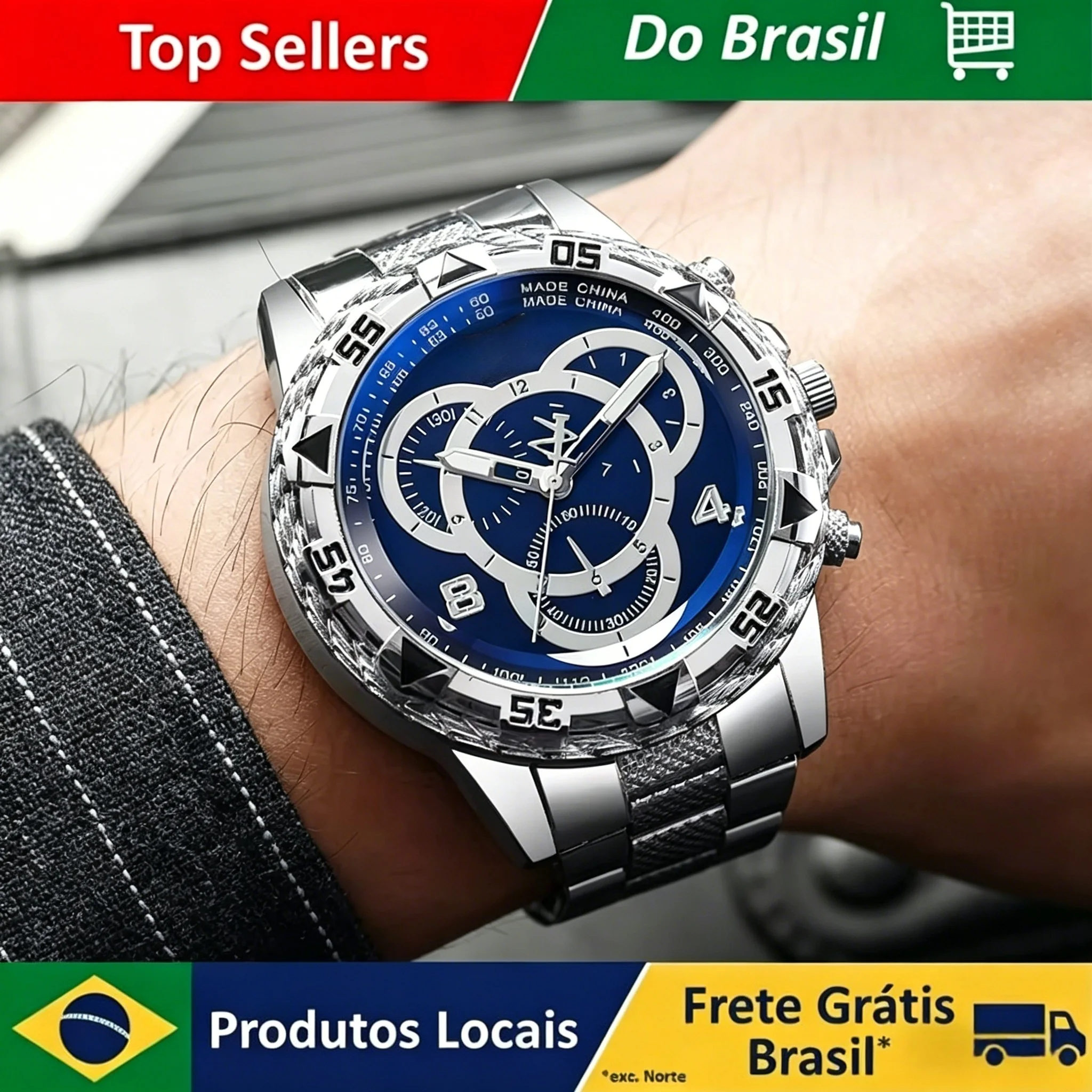 Relógio masculino brasileiro, pulseira de silicone, relógio de pulso analógico de quartzo, relógios esportivos masculinos