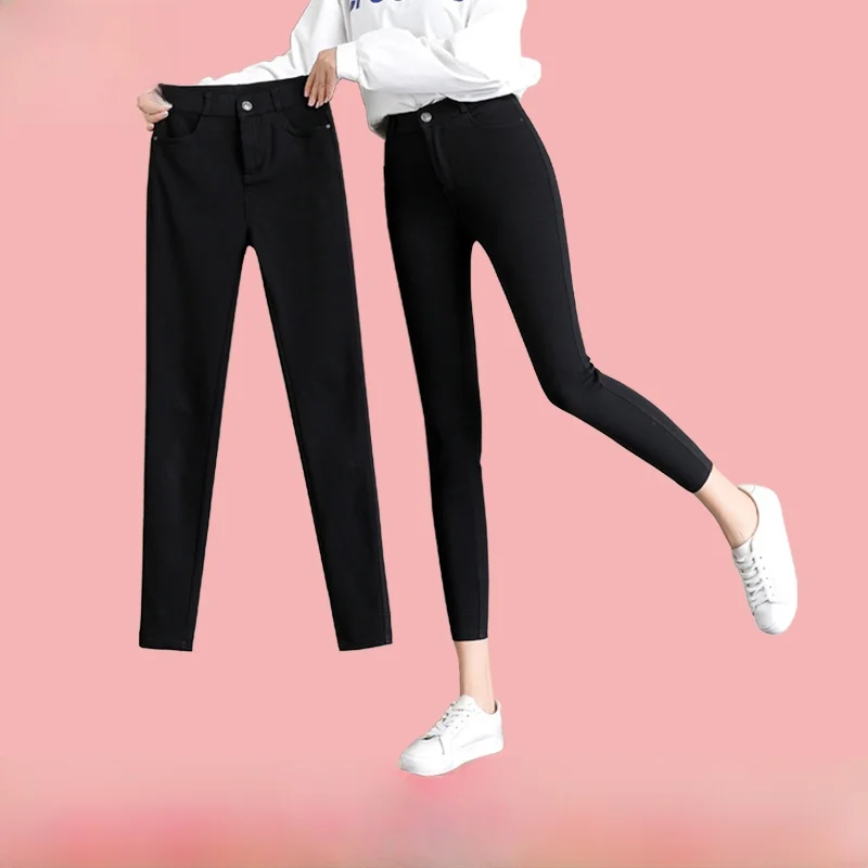 High Waist Thin Elastic Black Pants Women's Summer Autumn Spring Fashionable Slimming Long Trousers Base Layer Outdoor Wear