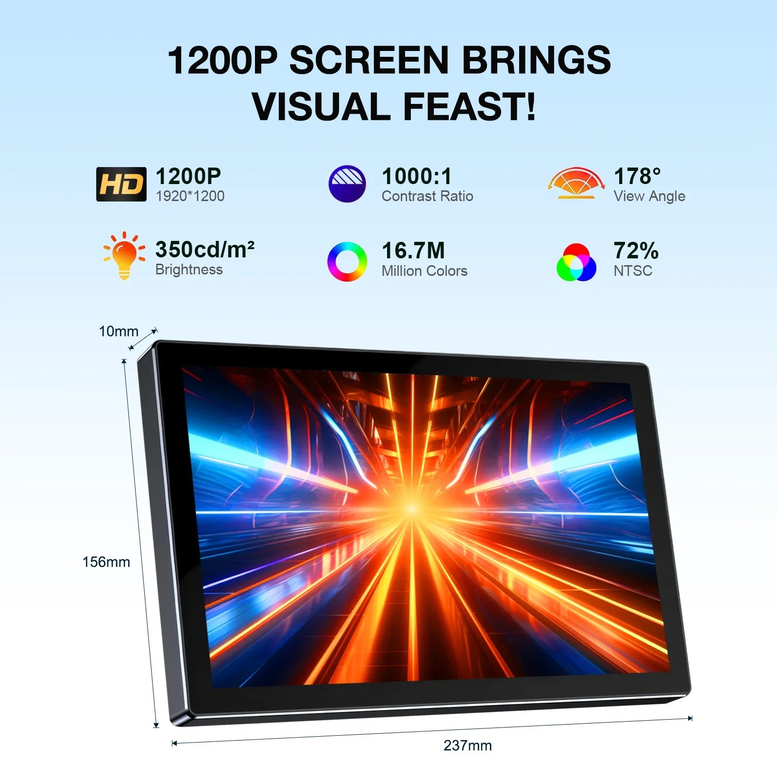 Unew 10.1 inch 1920x1200 16:9 60Hz Touch Screen Portable Monitor for Laptop CCTV Car Computer Display with 75*75mm VESA Type-C - Image 2