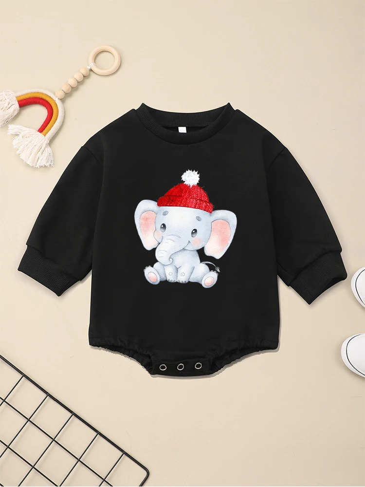 Kawaii Elephant Toddler Girl Jumpsuit Cartoon Harajuku Aesthetic Black Baby Bodysuit High Quality Ropa De Bebé Fast Delivery