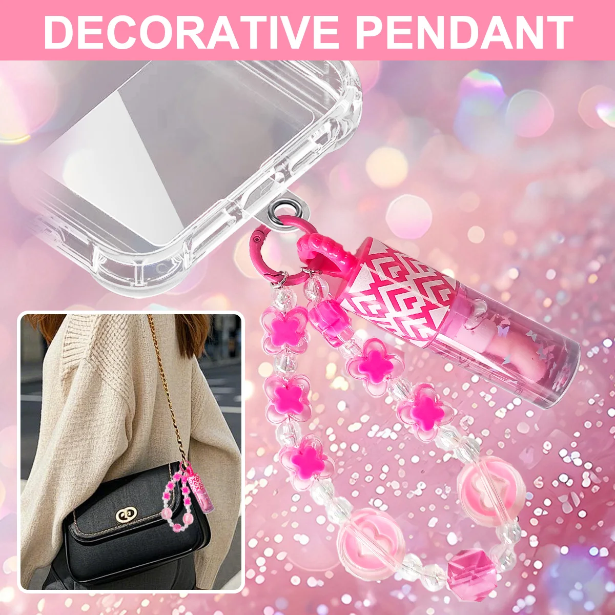 3 ألوان تم إرسالها عشوائياً على قلادة الهاتف المحمول ملمع شفاه محمول لون عاري طبيعي لطيف ومرطب