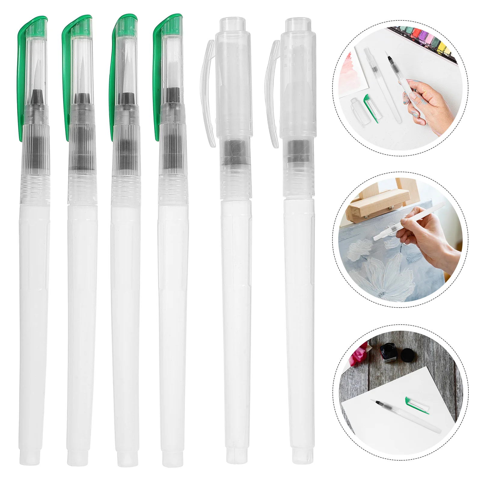 6 Pcs Refillable Watercolor Brush Pens Compact Lightweight Reusable Drawing Tools White Tip Painting Pens Supplies